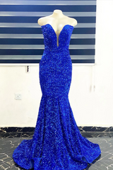 Long Strapless Sequin Formal Dress Royal Blue Mermaid