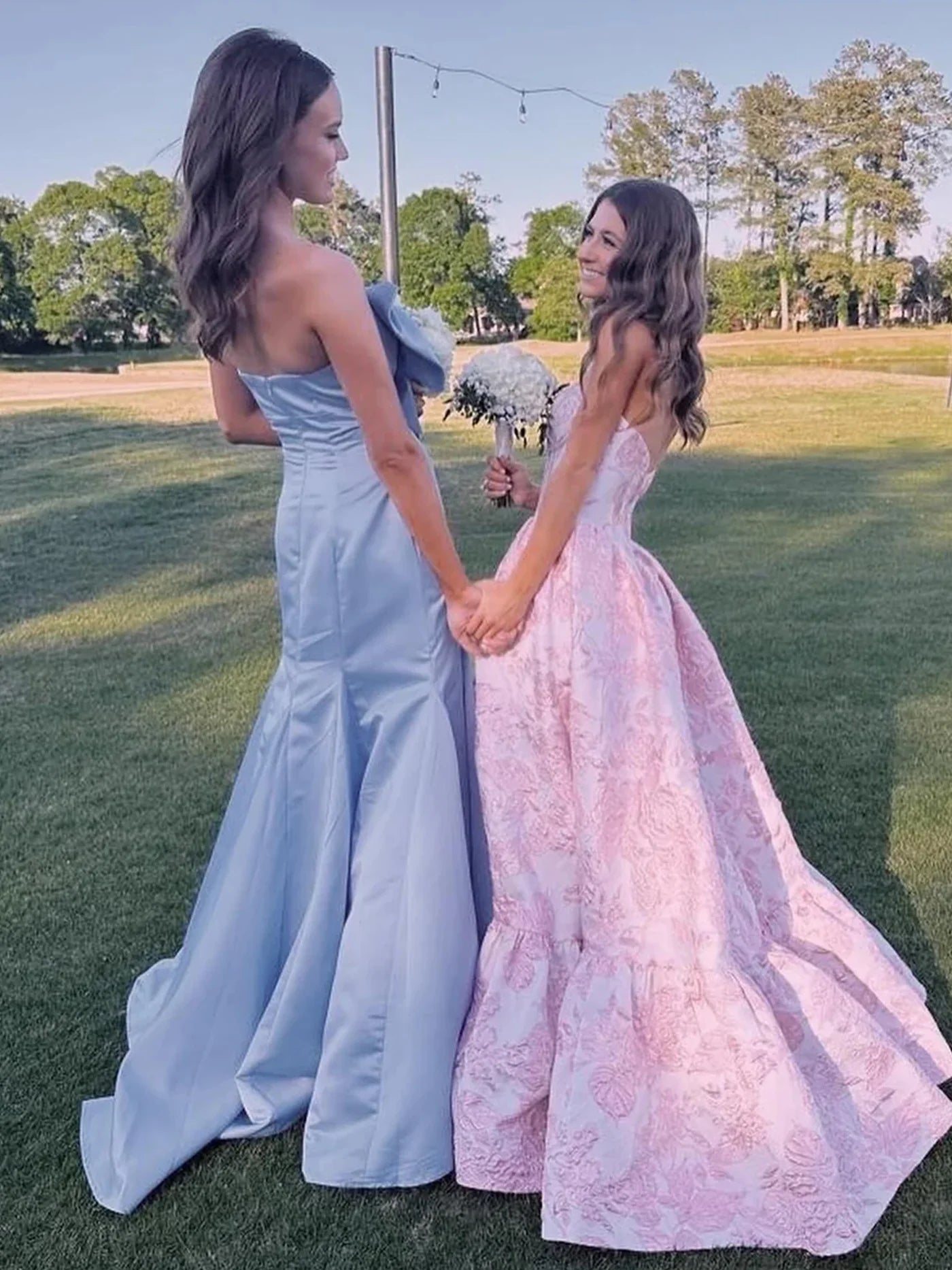 Long Mermaid Light Blue Prom Dress Satin Strapless with Bow - MyChicDress