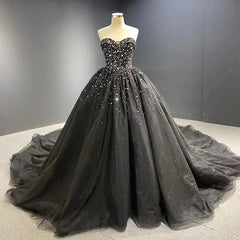 Luxury 2024 Crystals Black Wedding Dresses Gothic Sweetheart Tulle Quince Dress MyChicDress