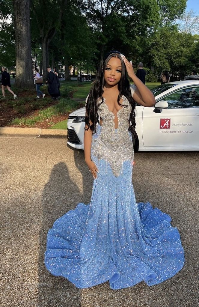 sparkly blue and silver Prom Dresses sequin Mermaid for Black Girl