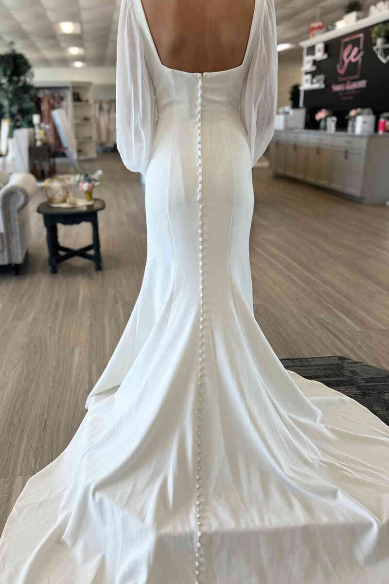 Mermaid Ivory Puffy Long Sleeves Wedding Dress Satin MyChicDress