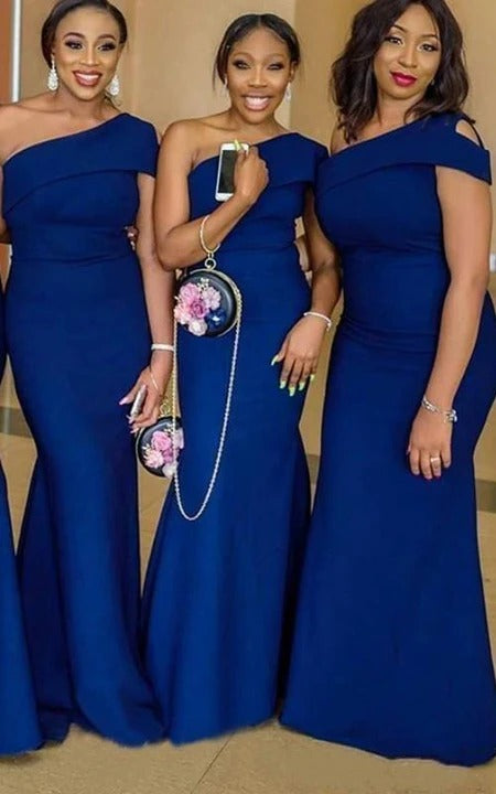 Mermaid One Shoulder Stain Royal Blue Bridesmaid Dresses - MyChicDress