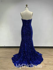 Mermaid Sweetheart Sleeveless Royal Blue Sequin Prom Dresses