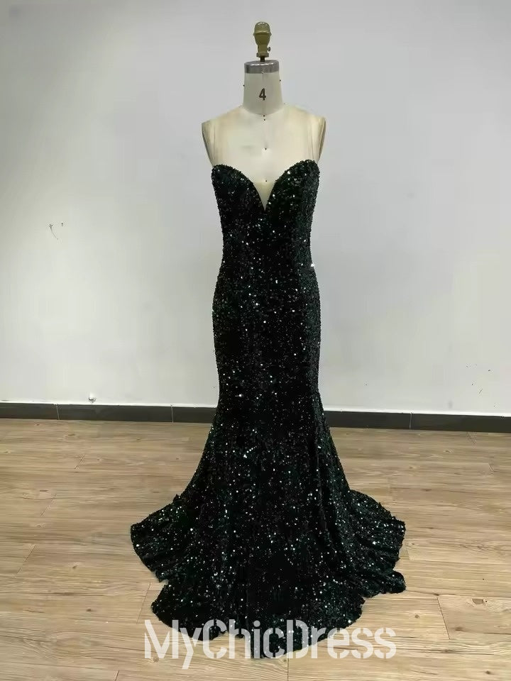 Mermaid Sweetheart Sleeveless  Sequin Prom Dresses