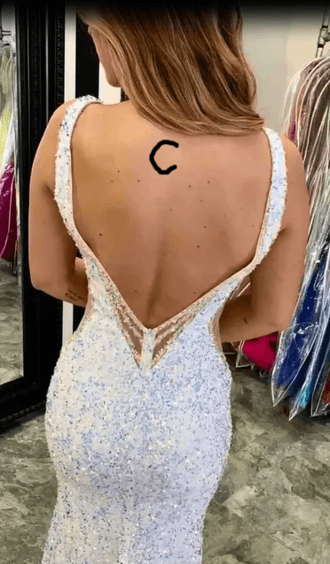 Mermaid White Iridescent Prom Dress 2025 Sequin Sparkly Evening Gown Backless - MyChicDress