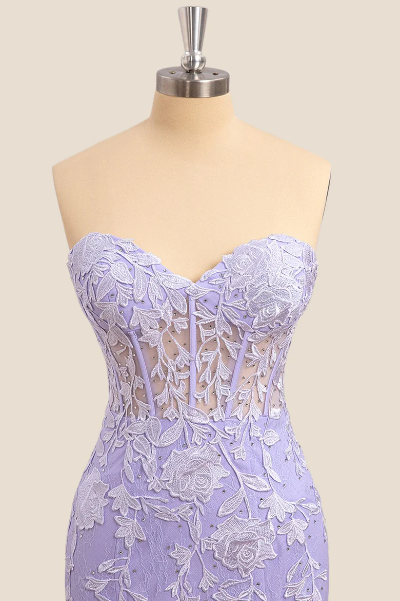 Mermaid Corset Lavender Formal Dress Lace Long - MyChicDress
