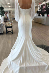 Mermaid Ivory Puffy Long Sleeves Minimalist Wedding Dresses Satin