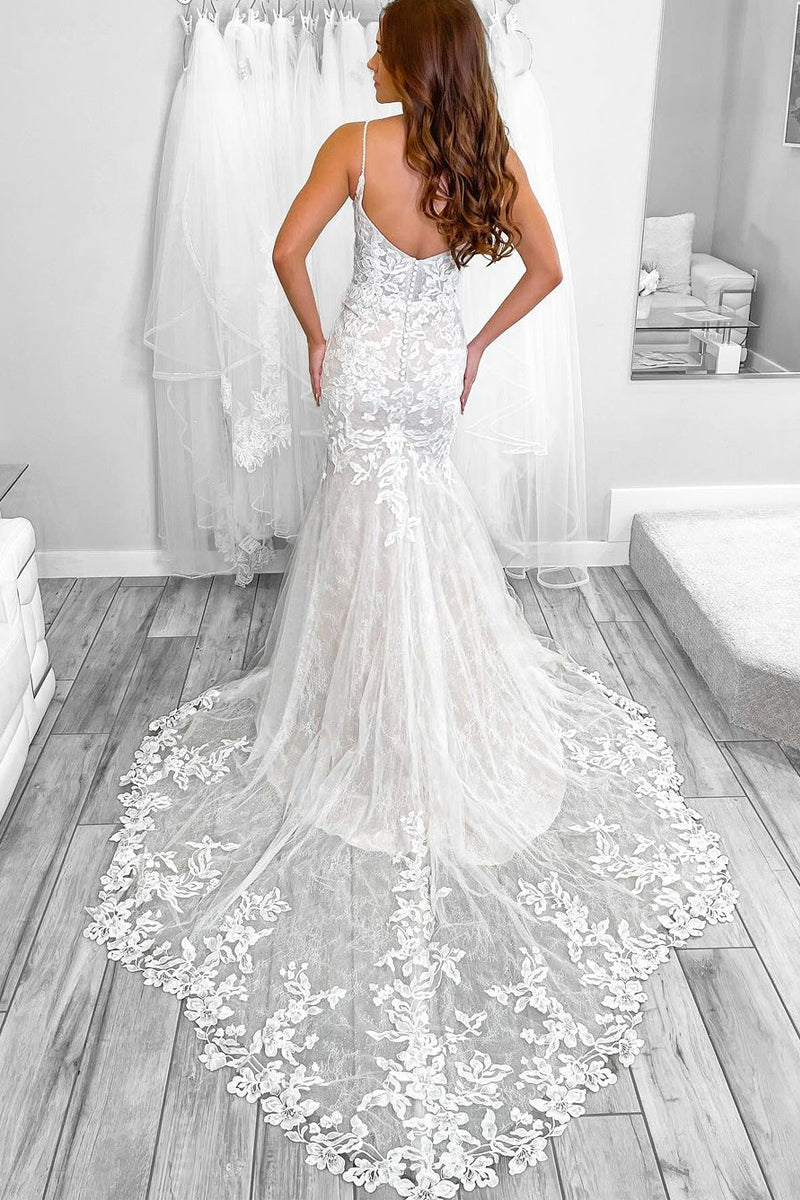 Mermaid Lace Boho Wedding Dresses Beach V Neck Sleeveless - MyChicDress