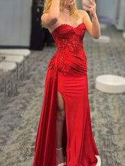 2025 Mermaid Red Prom Dresses Long Sweetheart Appliques