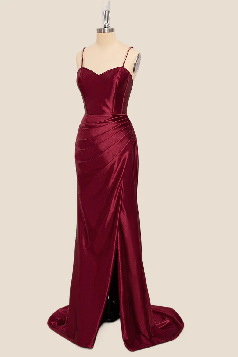 Mermaid Straps Wine Red Long Formal Dress for Wedding Guests - MyChicDress