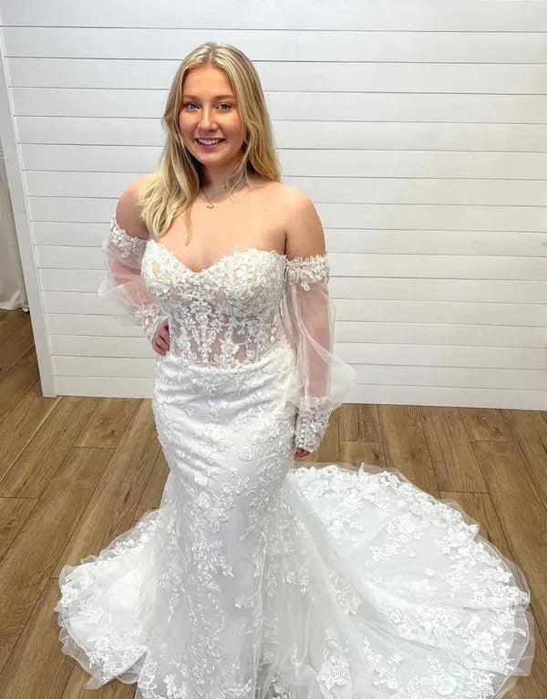 Mermaid Sweetheart Lace Wedding Gown With Detachable Sleeves