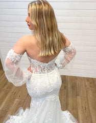 Mermaid Sweetheart Lace Wedding Gown With Detachable Sleeves