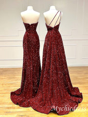 Mermaid Burgundy Formal Dresses Sparkly Long Party Dress