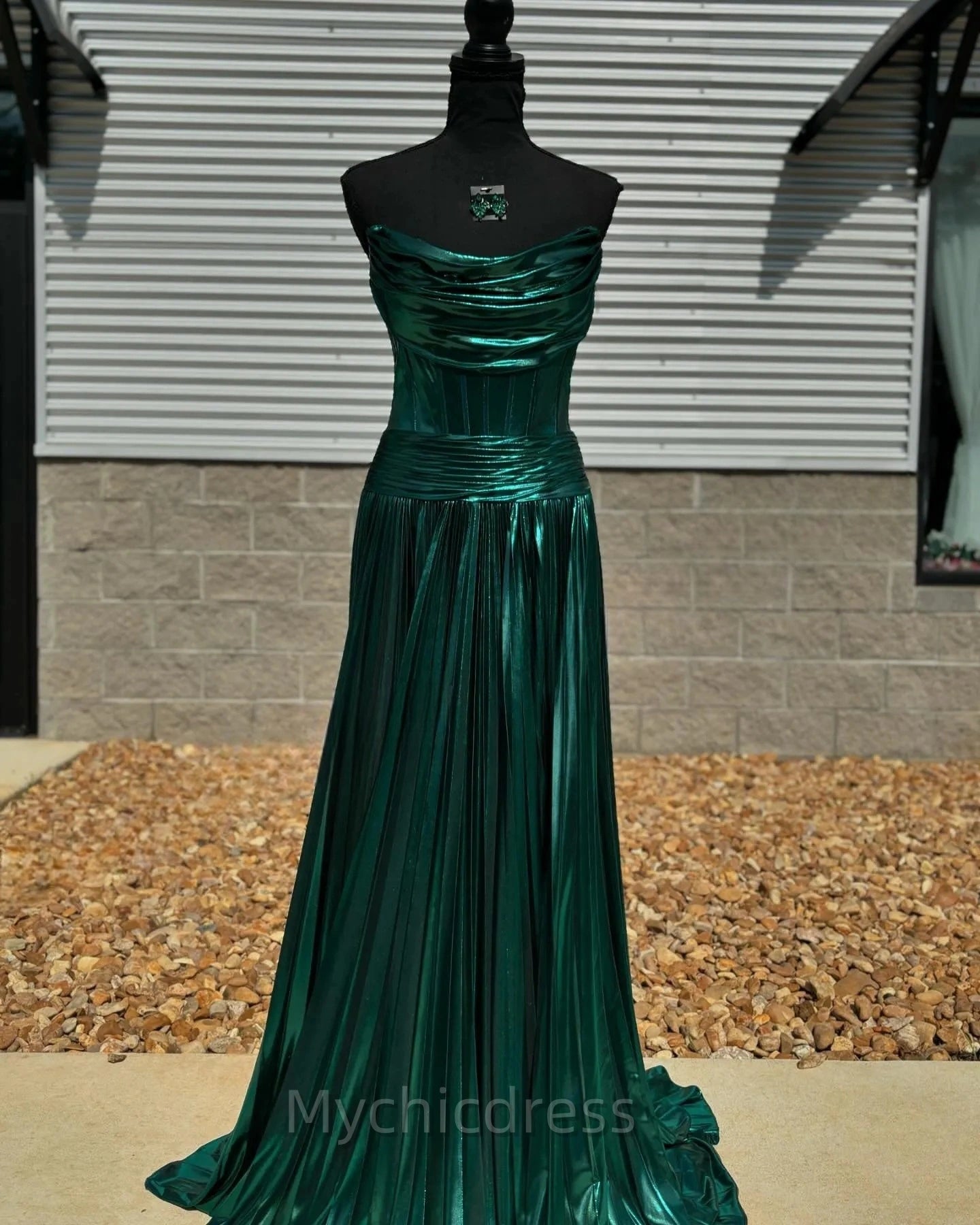 Metallic green Prom Queen Dress Strapless Mermaid Mychicdress