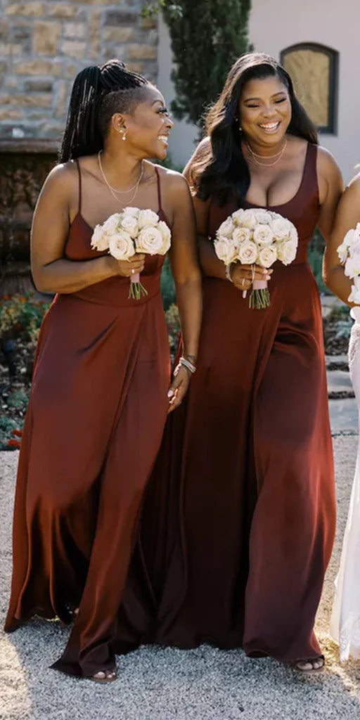 Mismatched Burgundy Formal Bridesmaid Dresses Stretch Satin Fall Wedding MyChicDress