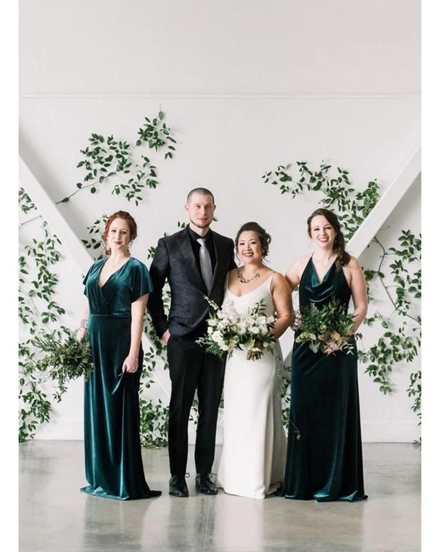 Mismatched Cheap Long Velvet Bridesmaid Dresses Green Mermaid Sleeveless MyChicDress