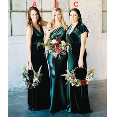 Mismatched Cheap Long Velvet Bridesmaid Dresses Green Mermaid Sleeveless