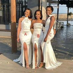 Mismatched White Stretch Satin Bridesmaid Dresses Mermaid