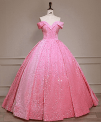 New Hot Pink Quinceanera Dresses Sequin Off The Shoulder Ball Gown Wedding Dress MyChicDress