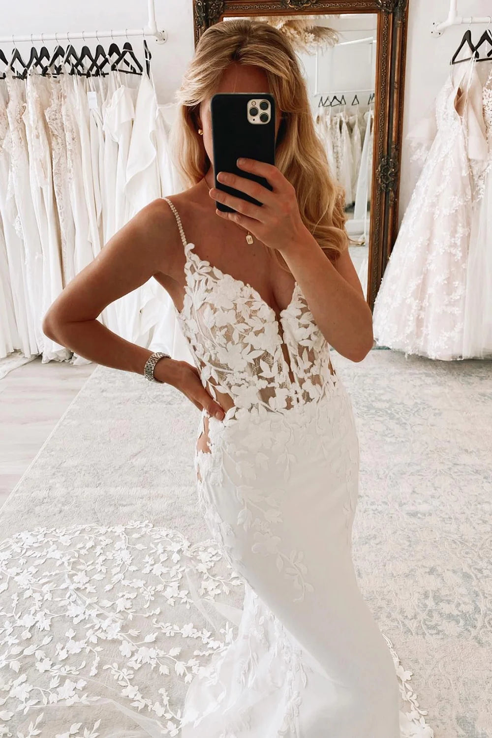 New Lace Wedding Dresses V Neck Mermaid Spaghetti Straps MyChicDress