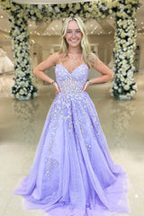 New Lavender A-line Prom Dress violet purple Appliques Tulle Evening Dress MyChicDress