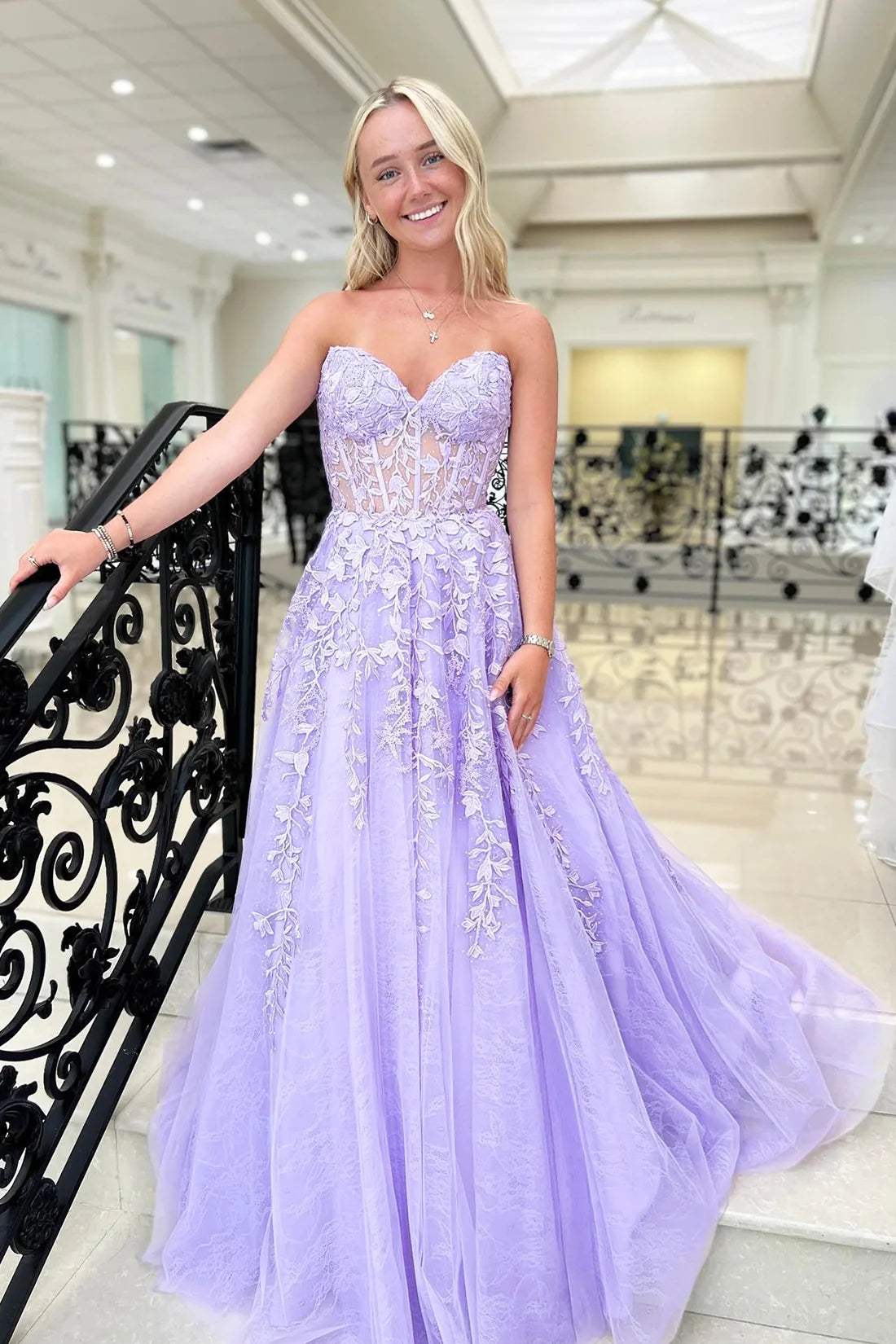 New Lavender A-line Prom Dress violet purple Appliques Tulle Evening Dress MyChicDress