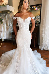 New White Lace Wedding Dress Mermaid Long Sweep Train MyChicDress