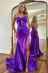 New Strapless Corset Purple Prom Dresses UK with Keyhole