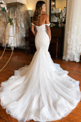 New White Lace Wedding Dress Mermaid Long Sweep Train