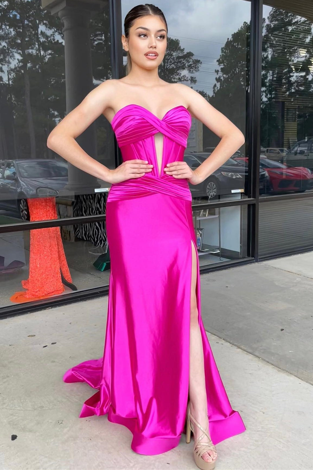 New Sage Green Prom Dress Satin Strapless Wedding Guest Dress Mermaid - MyChicDress