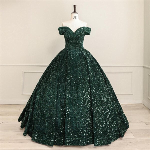 New green Quinceanera Dresses Sequin Off The Shoulder Ball Gown Wedding Dress