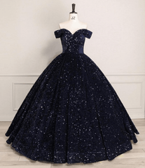 New navy blue Quinceanera Dresses Sequin Off The Shoulder Ball Gown Wedding Dress