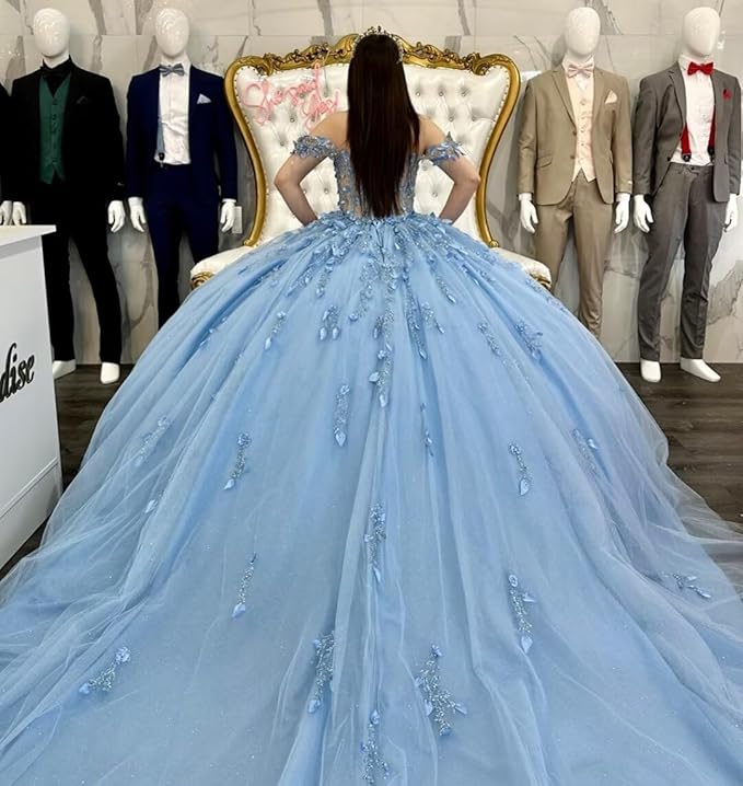 Off Shoulder Quinceanera Dress Blue Birthday Party Dress for Sweet 16