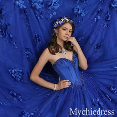 Butterfly Royal Blue Quince Dress 3D Flowers Vestidos XV Años