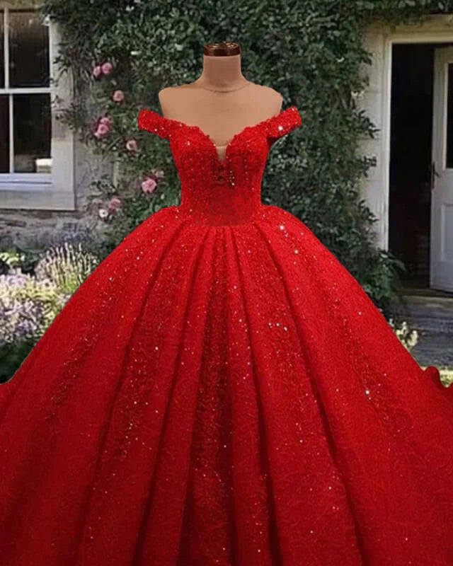 Red Sequin Ball Gown Wedding Dresses Bridal Wear