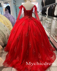 Off Shoulder Sweet 15 Gown Red Quinceanera Dresses 3D Flowers
