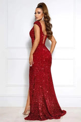 Off the Shoulder Sequin Burgundy Mermaid Prom Dresses Shiny