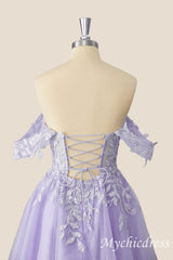 Off The Shoulder Lace Short 2025 Homecoming Dress Lavender Dama Dress