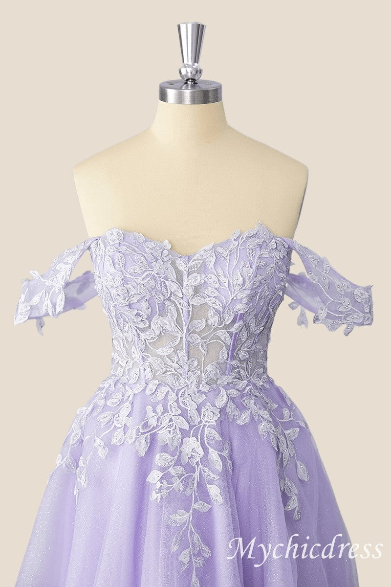Off The Shoulder Lace Short 2025 Homecoming Dress Lavender Dama Dress - MyChicDress