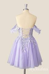 Off The Shoulder Lace Short 2025 Homecoming Dress Lavender Dama Dress