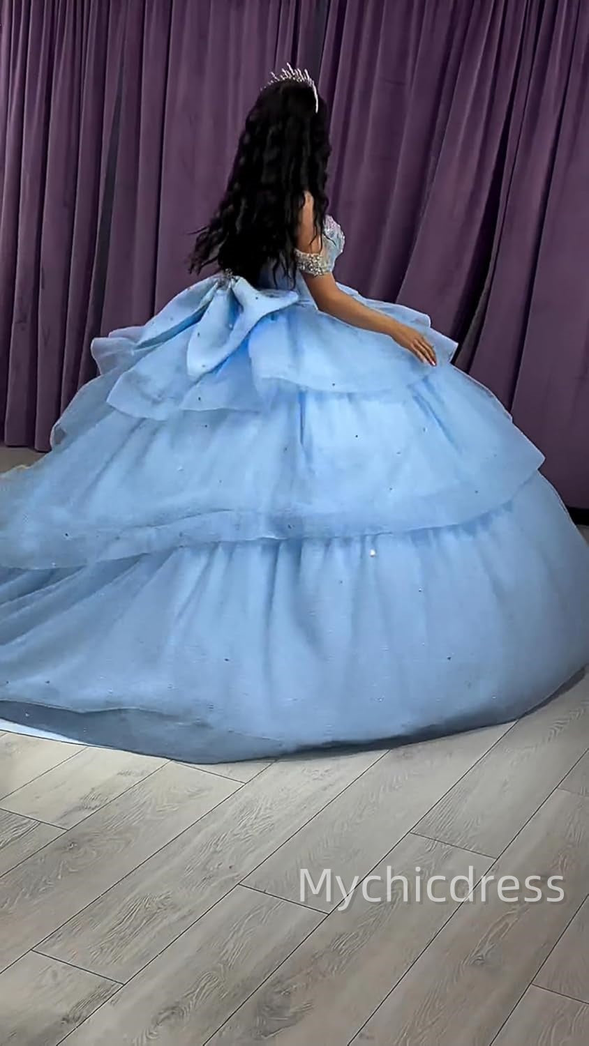 Off the shoulder Blue Quinceanera Dresses Tiered Layered with Beaded