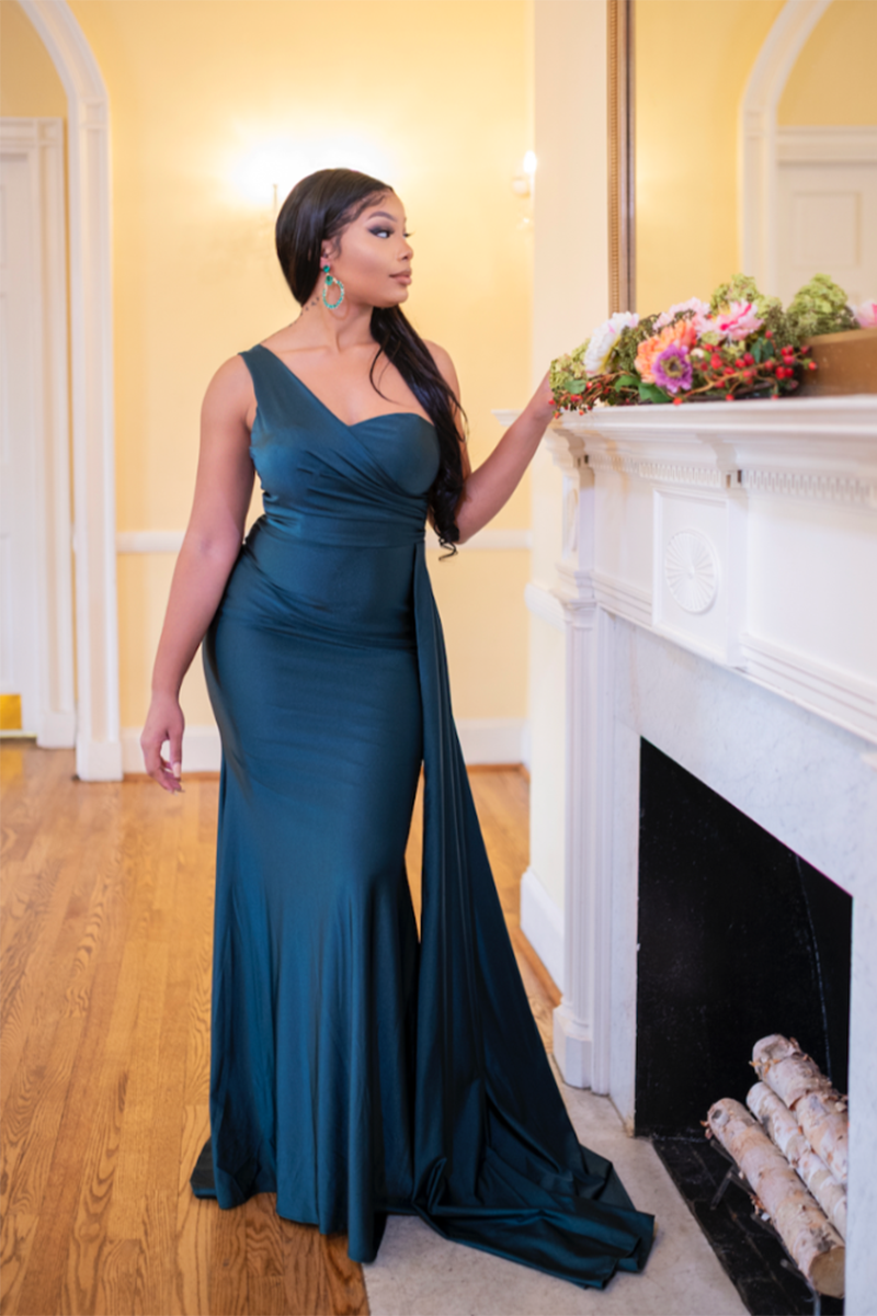 One Shoulder Plus Size Orange Wedding Guest Dress Satin Mermaid - MyChicDress