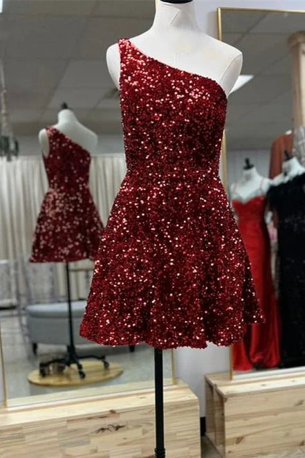 Sequin Royal Blue Homecoming Dress One Shoulder Short Prom Dresses - MyChicDress