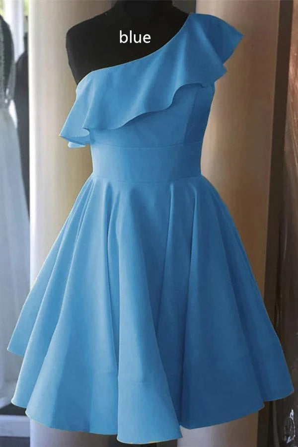 One Shoulder Short Royal Blue Homecoming Dress 2024 Ruffled Grad Dress - MyChicDress