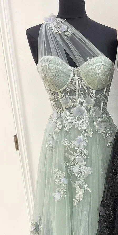 2025 Preto Um Ombro Longo Vestidos de Baile Vestido Formal com Fenda