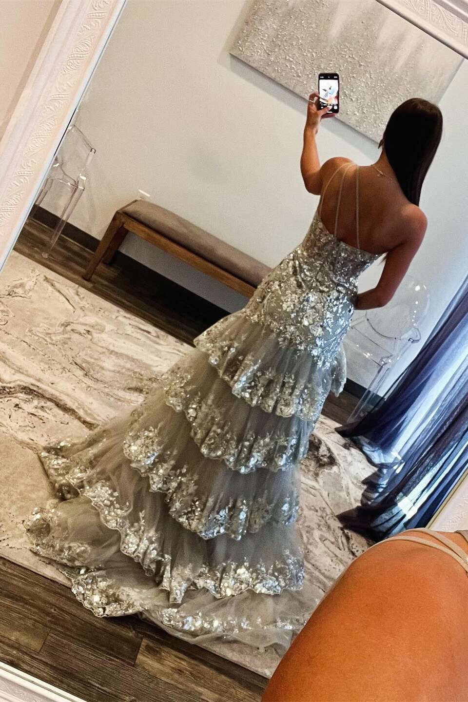 One Shoulder Sequin Silver Tiered Long Formal Dress - MyChicDress