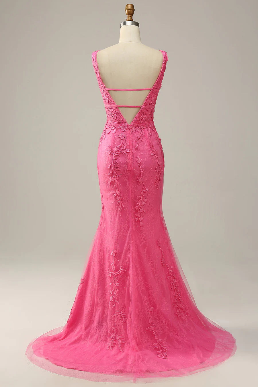 2025 Vestidos de baile de renda rosa Sereia Vestidos formais longos com decote em V