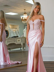 Pink Long Satin Mermaid Sweetheart Formal Wear