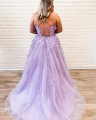 Plus Size Purple Lace Prom Dresses A Line Evening Gowns MyChicDress