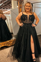 Plus Size Black Prom Dresses Lace Mermaid with Split